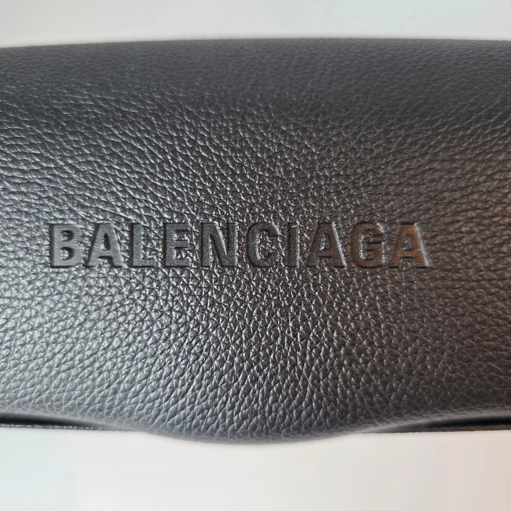 Balenciaga Black Pebbled Leather Sunglasses Case Hard Shell Clamshell Logo